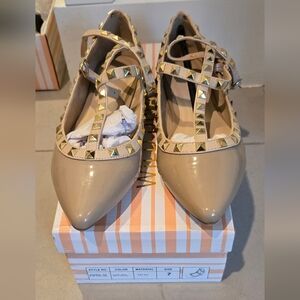 Wild Diva Womens Fashion Pippa 35 Studs Pointy T Bar Flats Shoes NIB